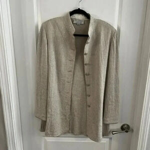 702 St. John Evening Jacket Size 14 Color Cream Silver
